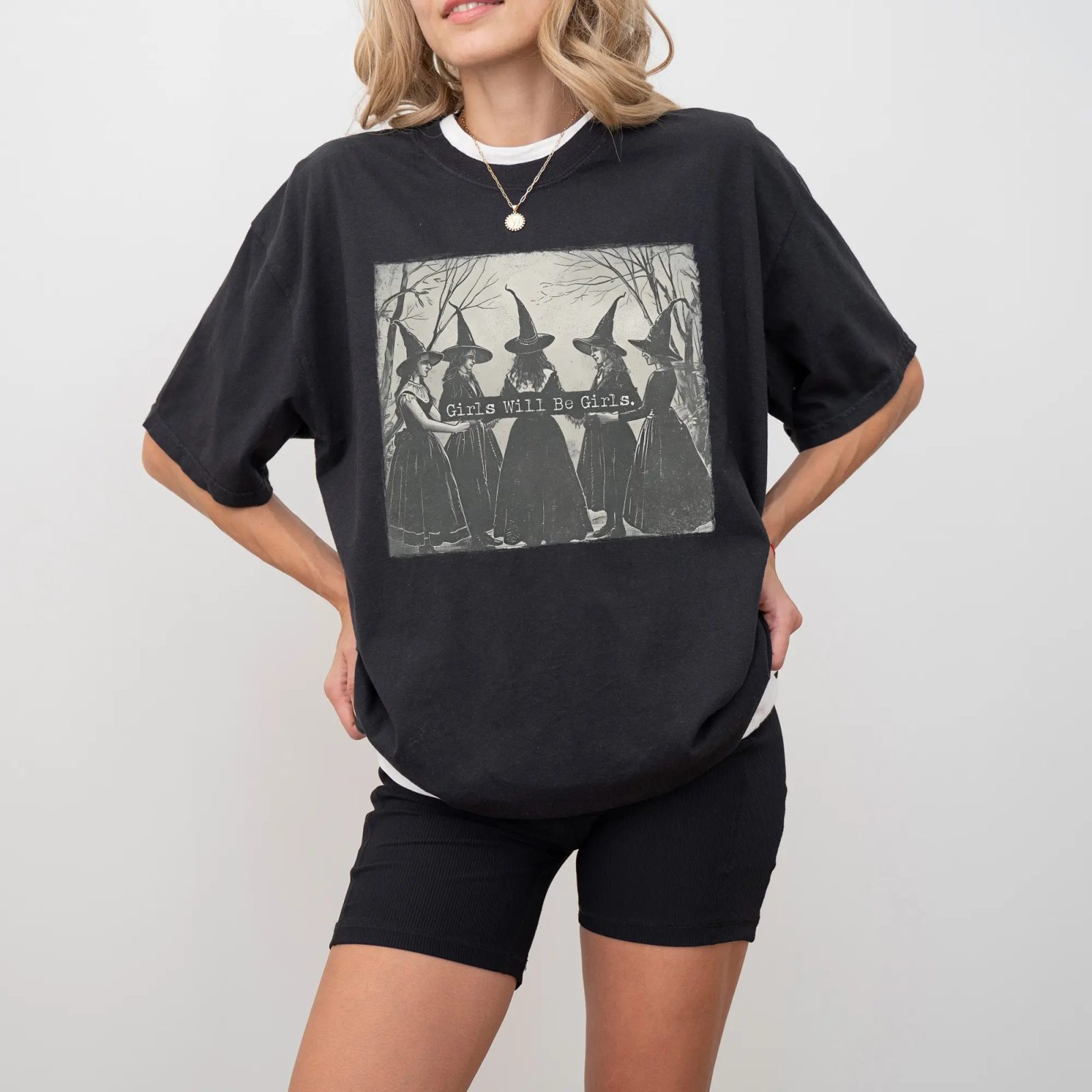 Comfort Colors Girls Will Be Girls Vintage Halloween Shirt, Witches Halloween Shirt, Spooky Season Gift for Her — photo 5