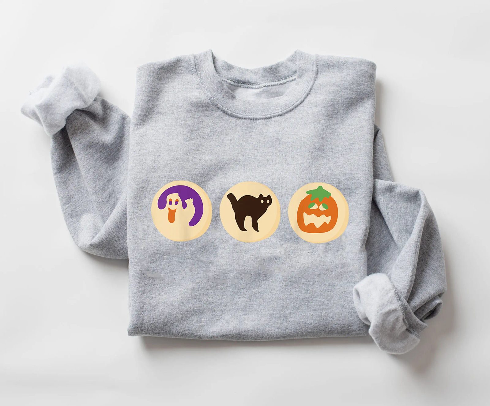 Halloween Cookie Ghost Sweatshirt, Black Cat and Pumpkin Halloween Crewneck, Cute Spooky Season Gift — photo 3