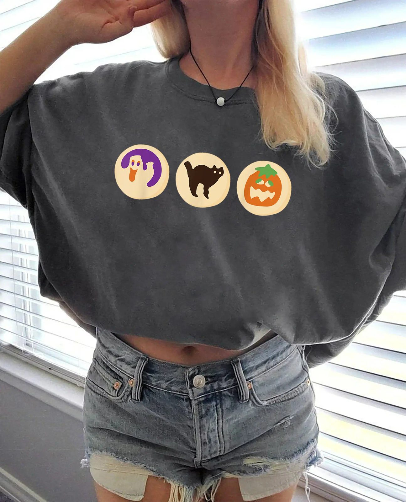 Halloween Cookie Ghost Sweatshirt, Black Cat and Pumpkin Halloween Crewneck, Cute Spooky Season Gift — photo 4