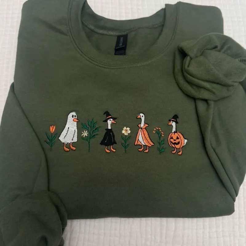 Halloween Goose Embroidered Sweatshirt, Witchy Goose Halloween Crewneck, Fall Sweatshirt Gift for Her