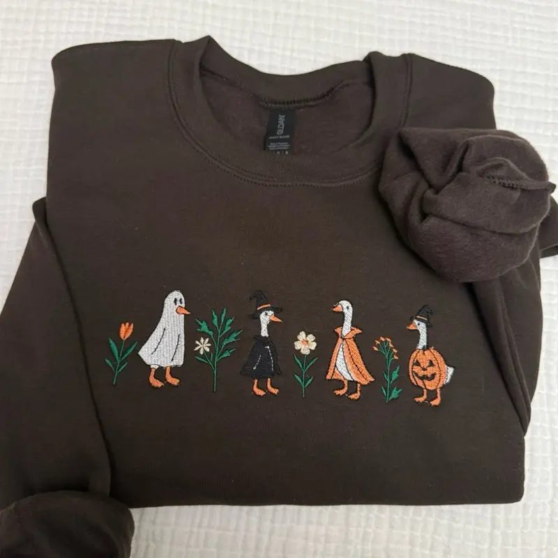 Halloween Goose Embroidered Sweatshirt, Witchy Goose Halloween Crewneck, Fall Sweatshirt Gift for Her — photo 2