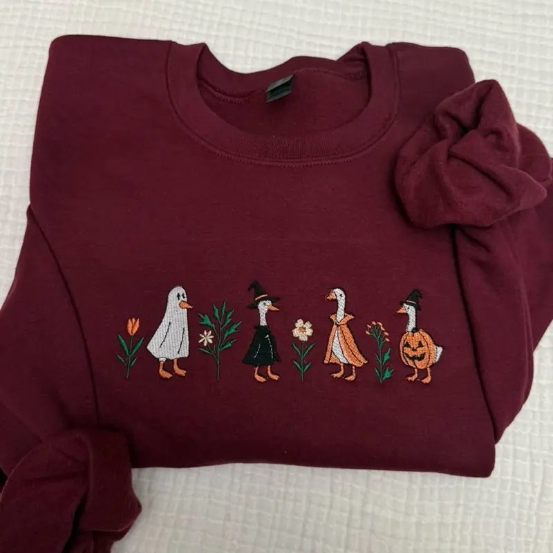 Halloween Goose Embroidered Sweatshirt, Witchy Goose Halloween Crewneck, Fall Sweatshirt Gift for Her — photo 3