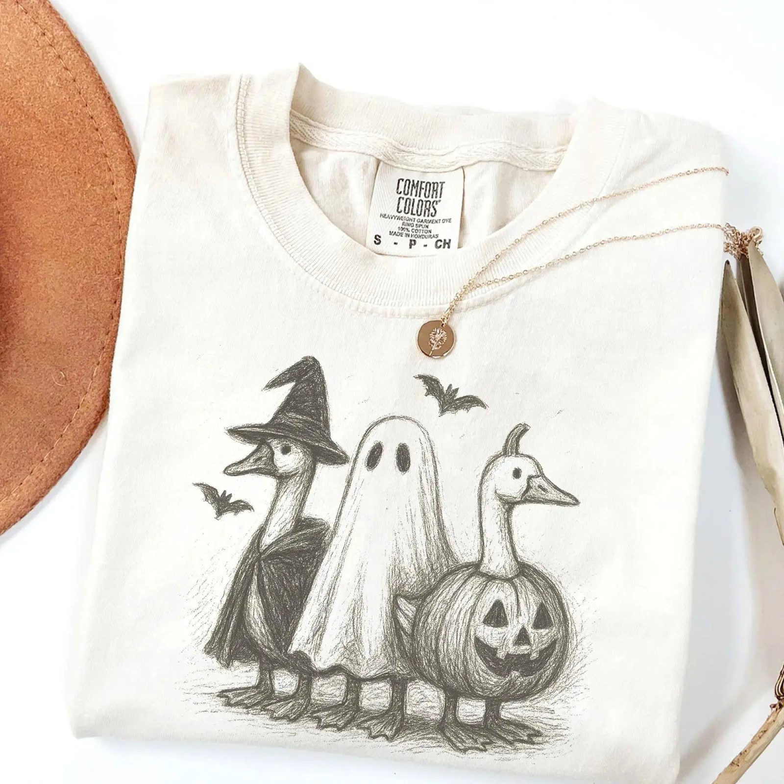 Comfort Colors Halloween Goose Shirt, Cute Ghost Tee, Pencil Sketch Fall Gift