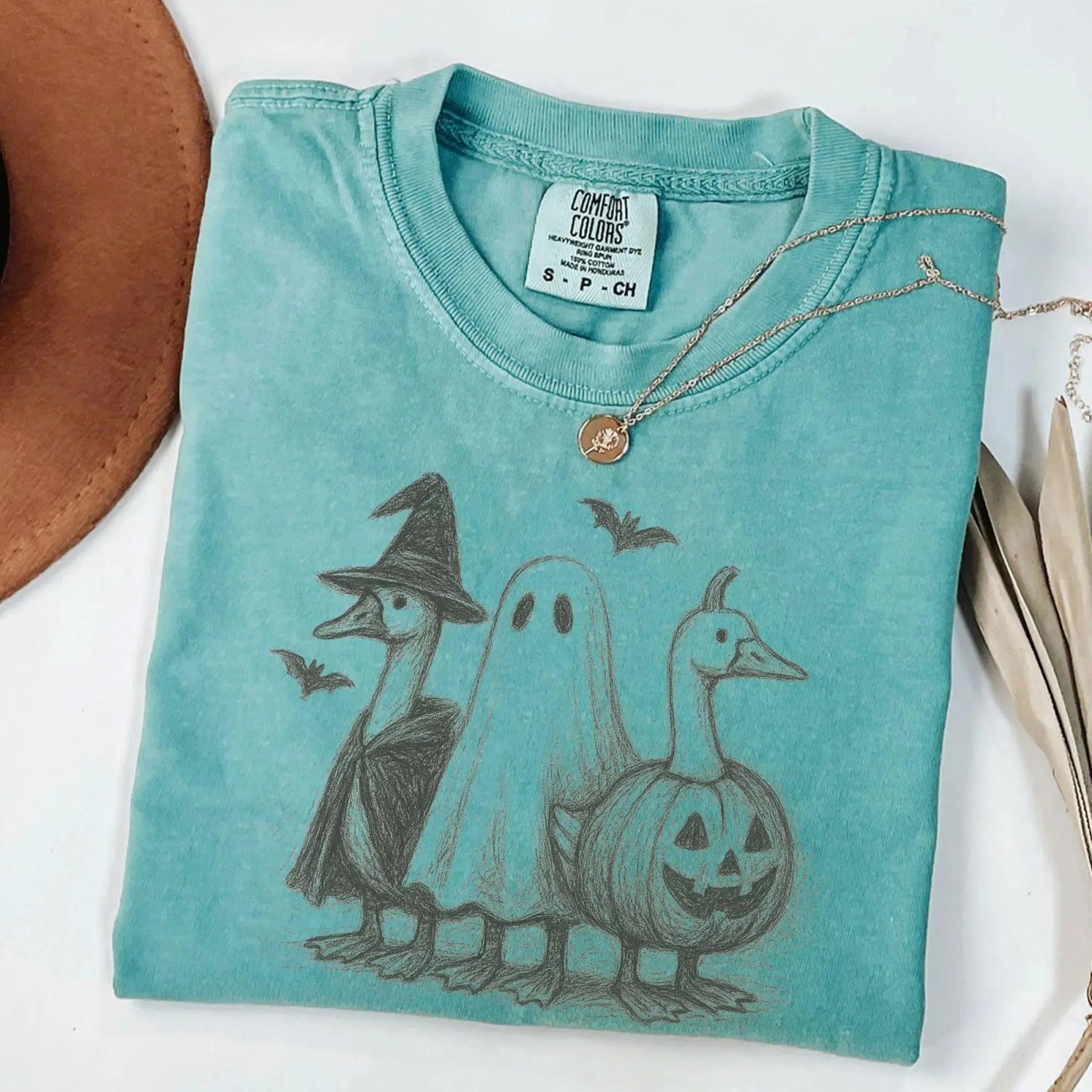 Comfort Colors Halloween Goose Shirt, Cute Ghost Tee, Pencil Sketch Fall Gift — photo 2