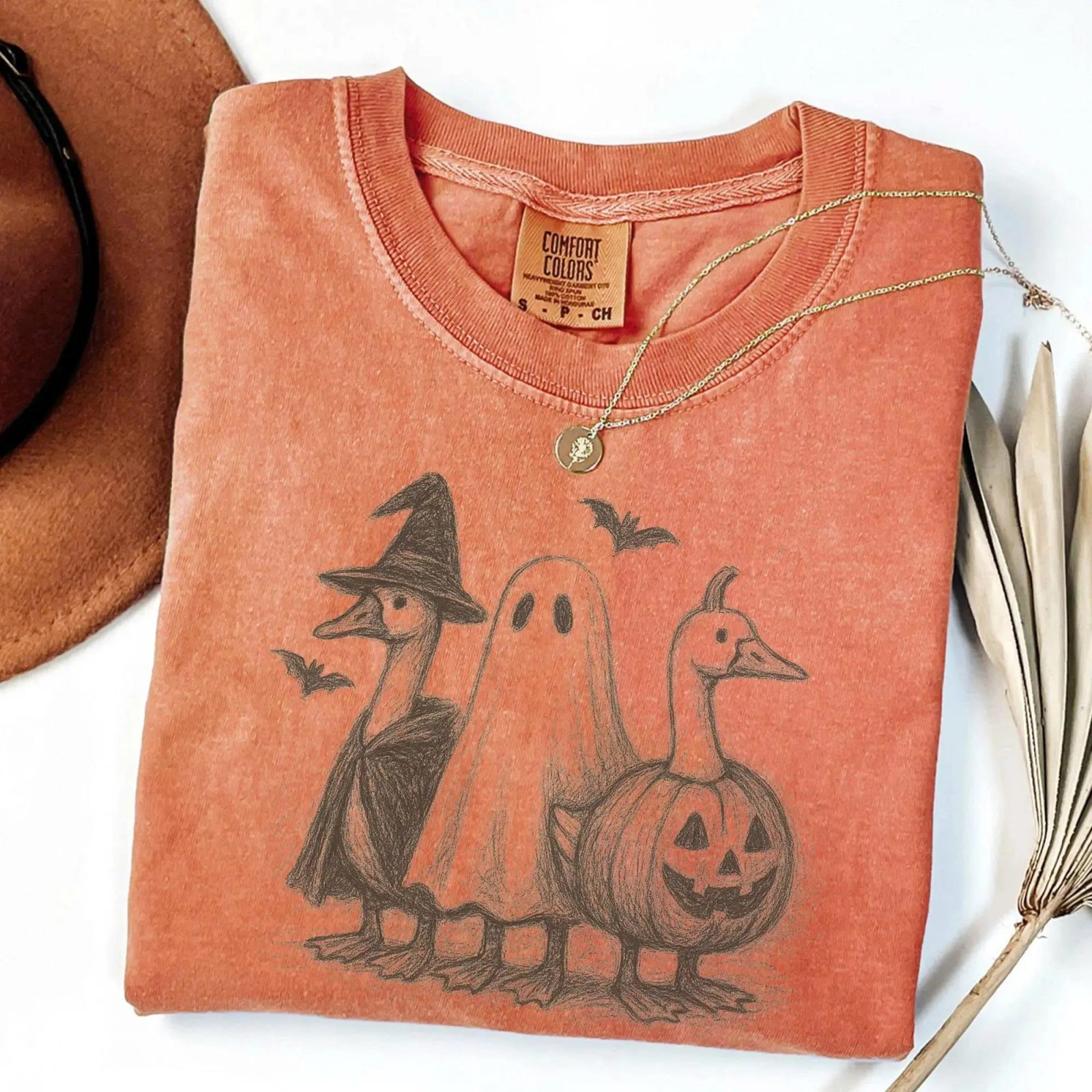 Comfort Colors Halloween Goose Shirt, Cute Ghost Tee, Pencil Sketch Fall Gift — photo 3
