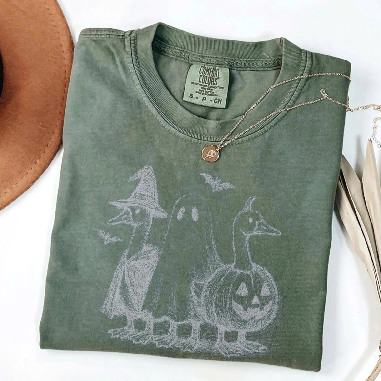 Comfort Colors Halloween Goose Shirt, Cute Ghost Tee, Pencil Sketch Fall Gift — photo 4