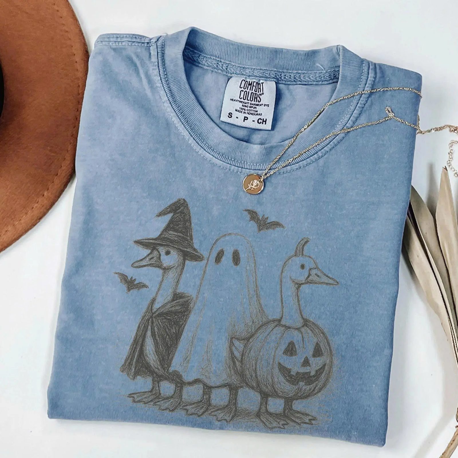 Comfort Colors Halloween Goose Shirt, Cute Ghost Tee, Pencil Sketch Fall Gift — photo 5