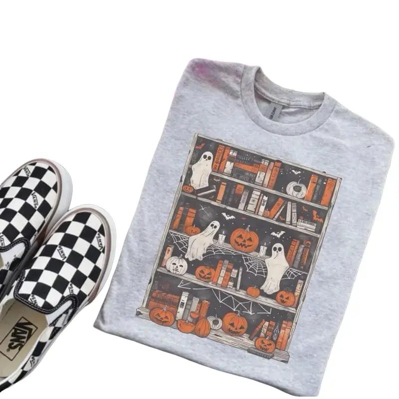 Comfort Colors Haunted Bookshelf Ghost Shirt, Cute Ghost Tee, Bookish Halloween Shirt for Readers