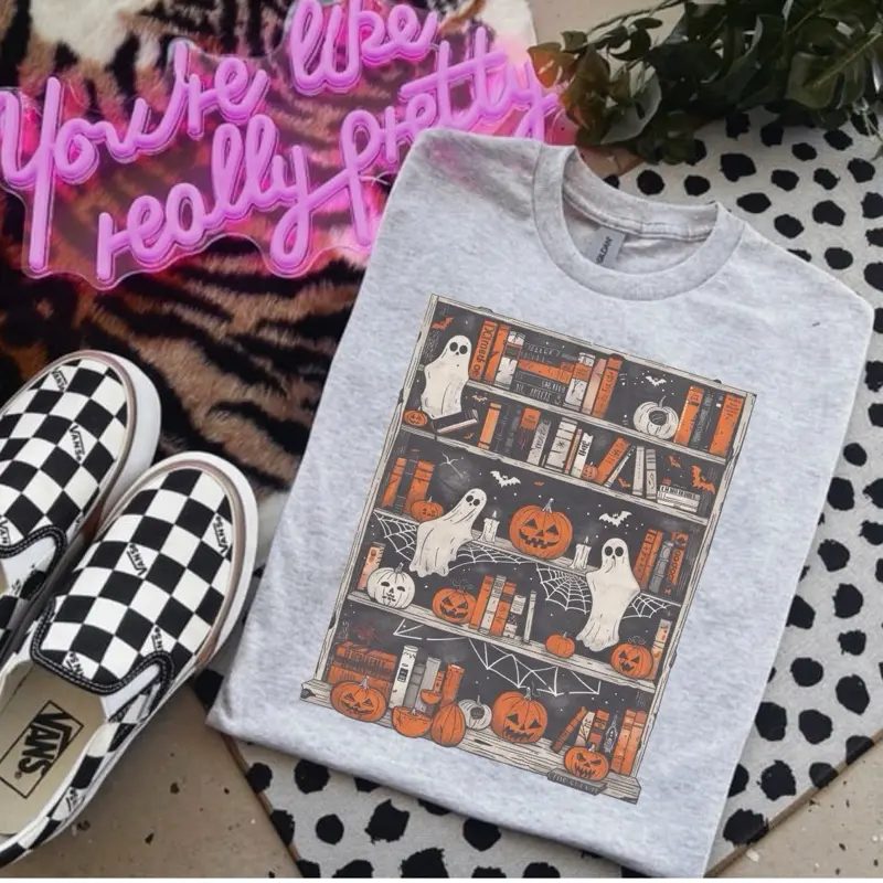 Comfort Colors Haunted Bookshelf Ghost Shirt, Cute Ghost Tee, Bookish Halloween Shirt for Readers — photo 2