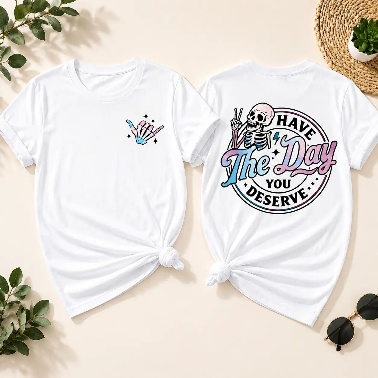 Retro Have The Day You Deserve Shirt, Tie Dye Skeleton Graphic Tee, Sarcastic Spooky Season Gift — photo 2