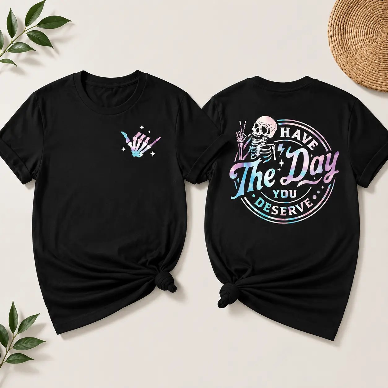 Retro Have The Day You Deserve Shirt, Tie Dye Skeleton Graphic Tee, Sarcastic Spooky Season Gift — photo 3