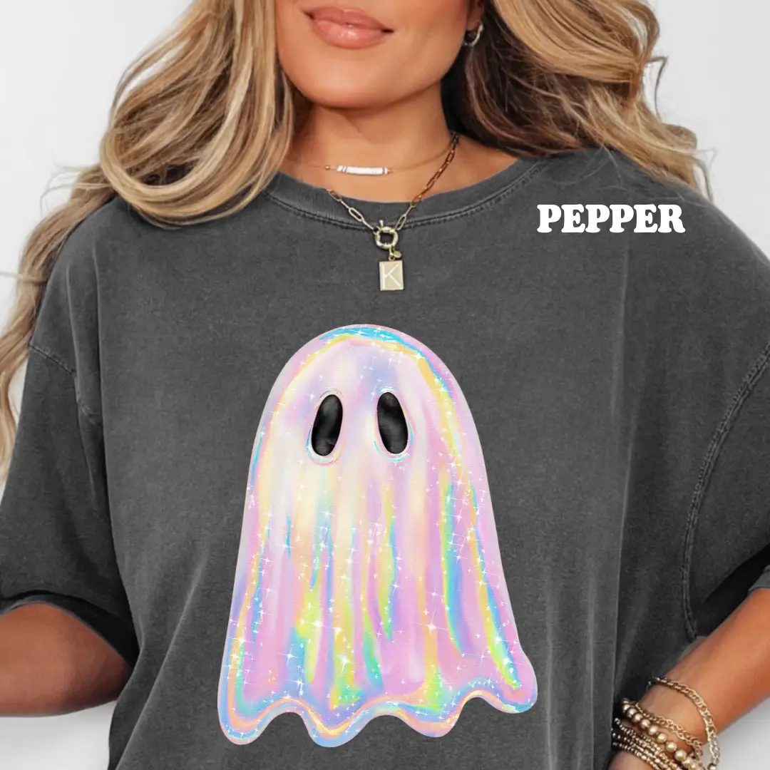 Comfort Colors Holographic Ghost Shirt, Iridescent Ghost T Shirt, Cute Halloween Shirt for Her