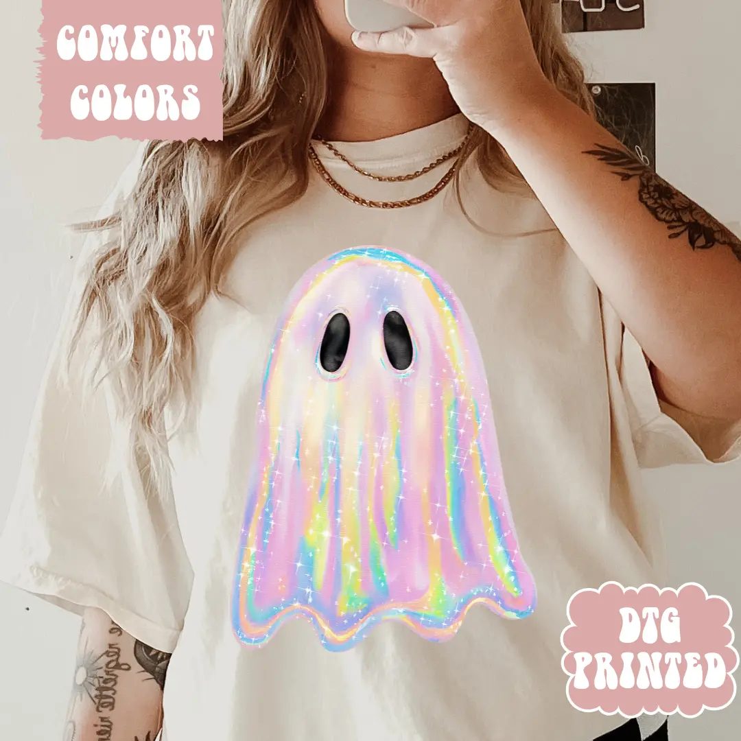 Comfort Colors Holographic Ghost Shirt, Iridescent Ghost T Shirt, Cute Halloween Shirt for Her — photo 2