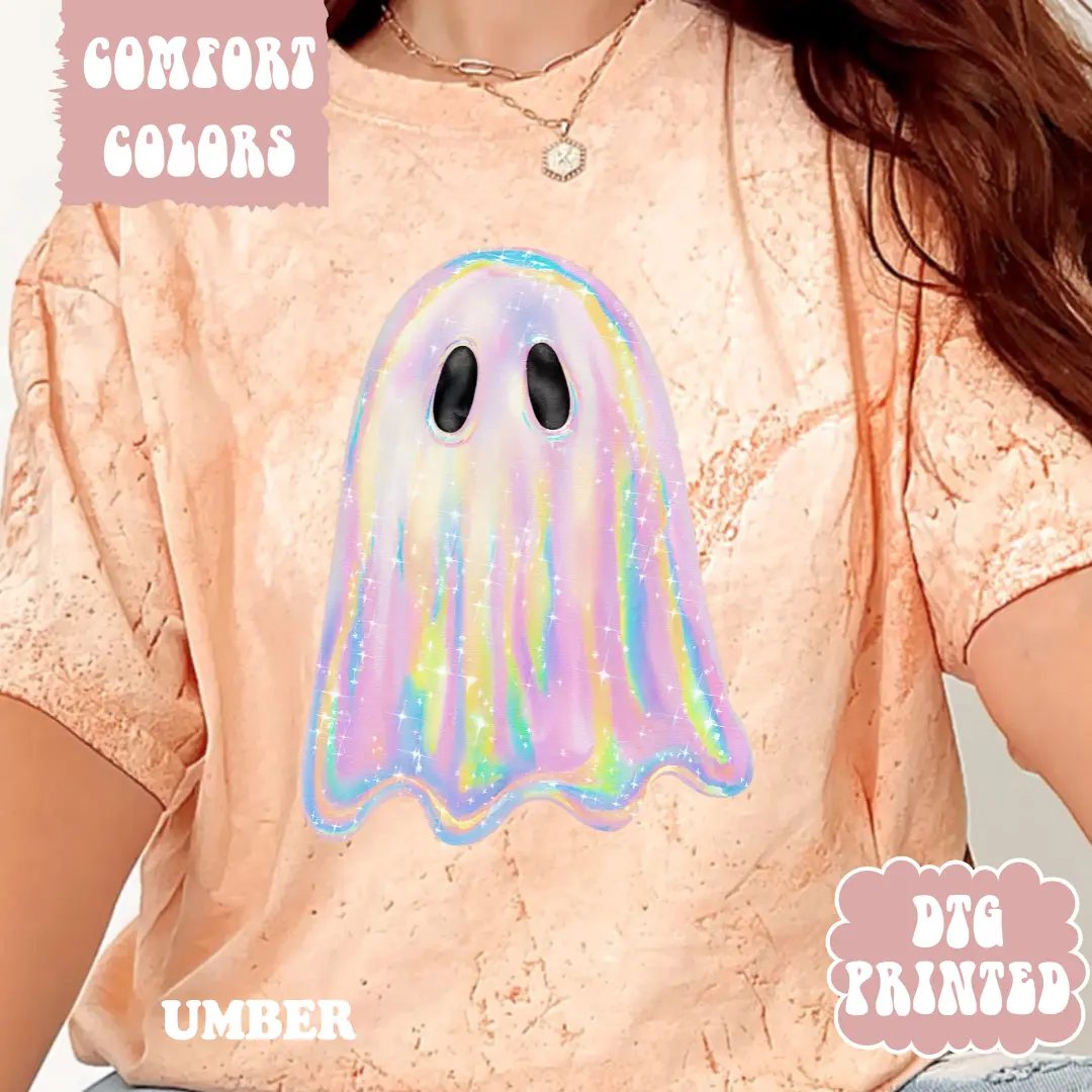 Comfort Colors Holographic Ghost Shirt, Iridescent Ghost T Shirt, Cute Halloween Shirt for Her — photo 4