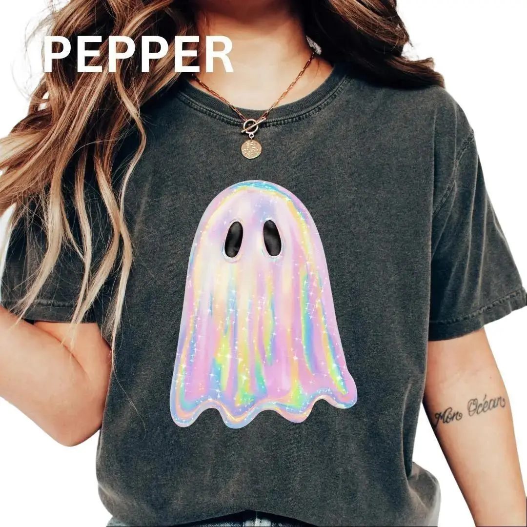 Comfort Colors Holographic Ghost Shirt, Iridescent Ghost T Shirt, Cute Halloween Shirt for Her — photo 5