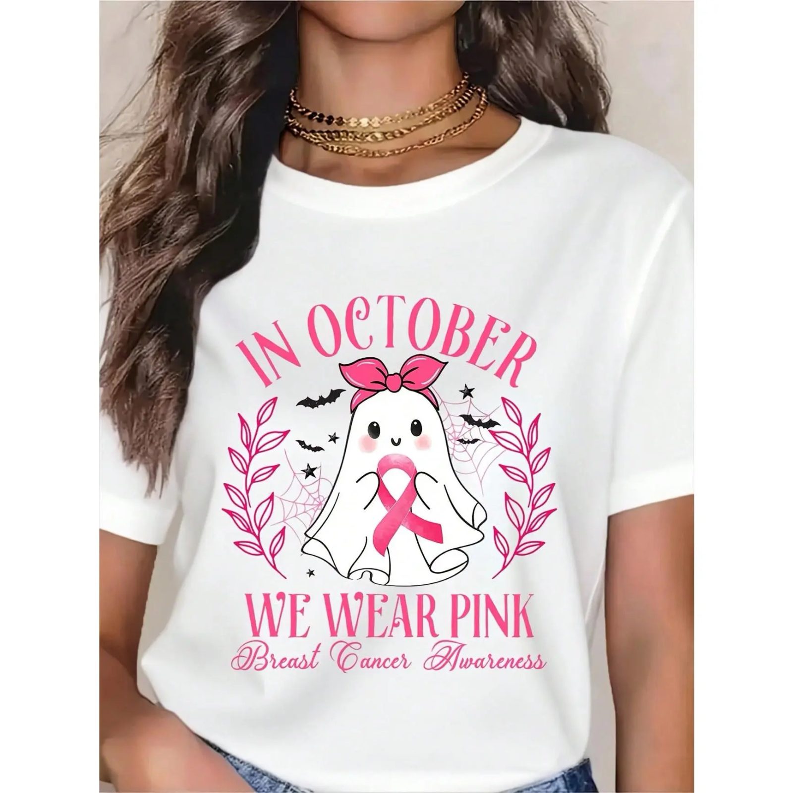 Comfort Colors In October We Wear Pink Shirt, Cute Ghost Tee with Pink Ribbon, Breast Cancer Awareness Gift for Her — photo 2