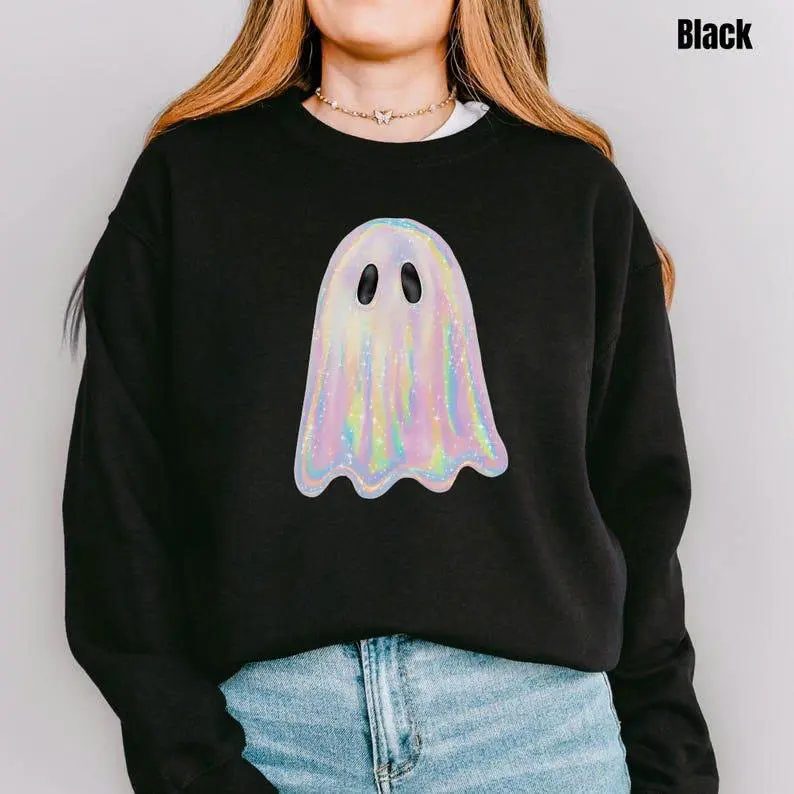 Iridescent Ghost Sweatshirt, Cute Ghost Sweatshirt, Pastel Halloween Crewneck, Spooky Season Gift for Her — photo 5