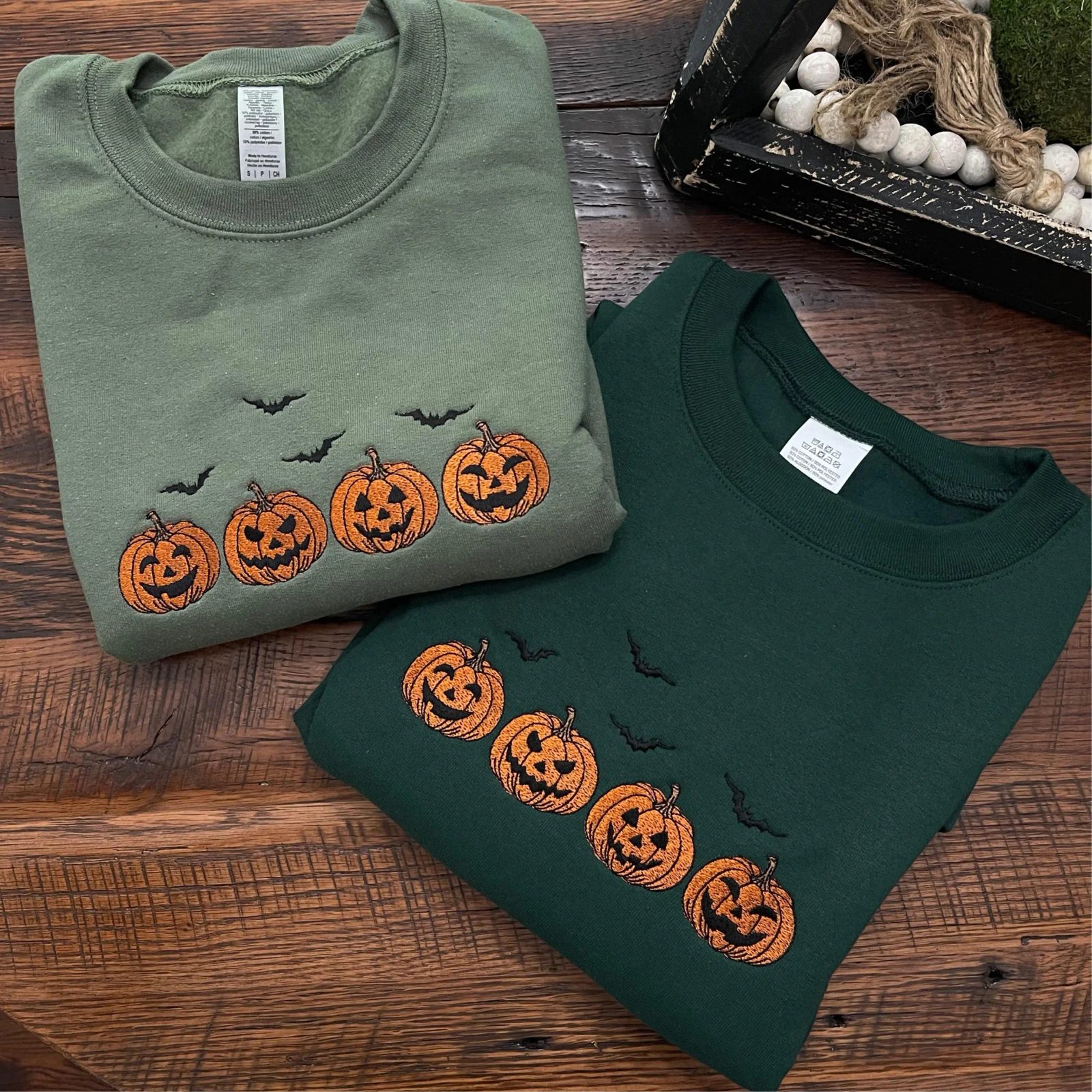 Jack O Lantern Embroidered Sweatshirt, Bats Halloween Crewneck, Spooky Season Gift for Her