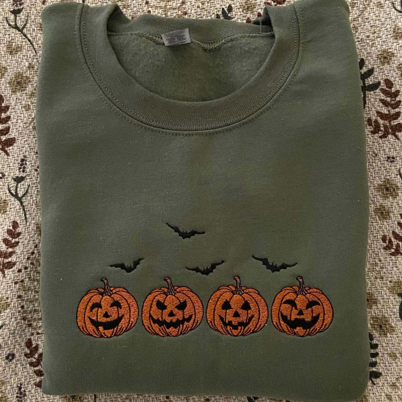 Jack O Lantern Embroidered Sweatshirt, Bats Halloween Crewneck, Spooky Season Gift for Her — photo 2
