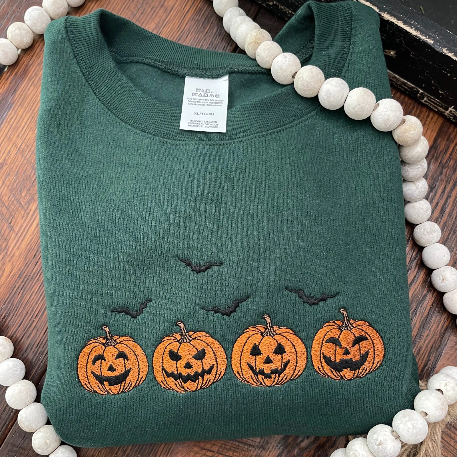 Jack O Lantern Embroidered Sweatshirt, Bats Halloween Crewneck, Spooky Season Gift for Her — photo 5