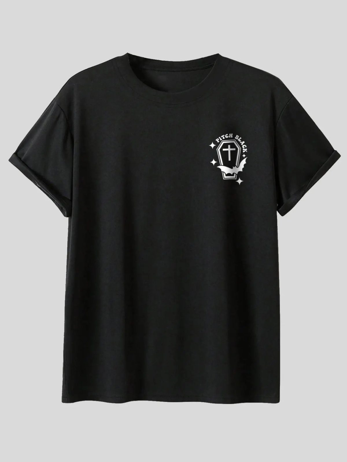 Just A Little Ray Of Pitch Black Halloween Party Shirt, Bat Coffin Back Print Tee, Spooky Group Gift — photo 2