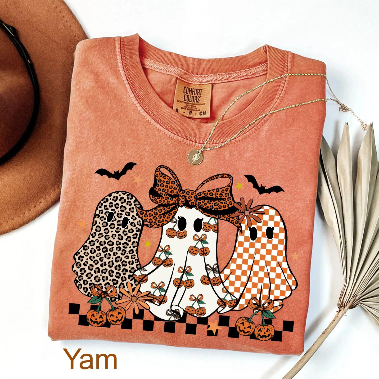 Comfort Colors Leopard Ghost Shirt, Checkered Pumpkin Halloween Tee, Coquette Fall Gift for Her — photo 2