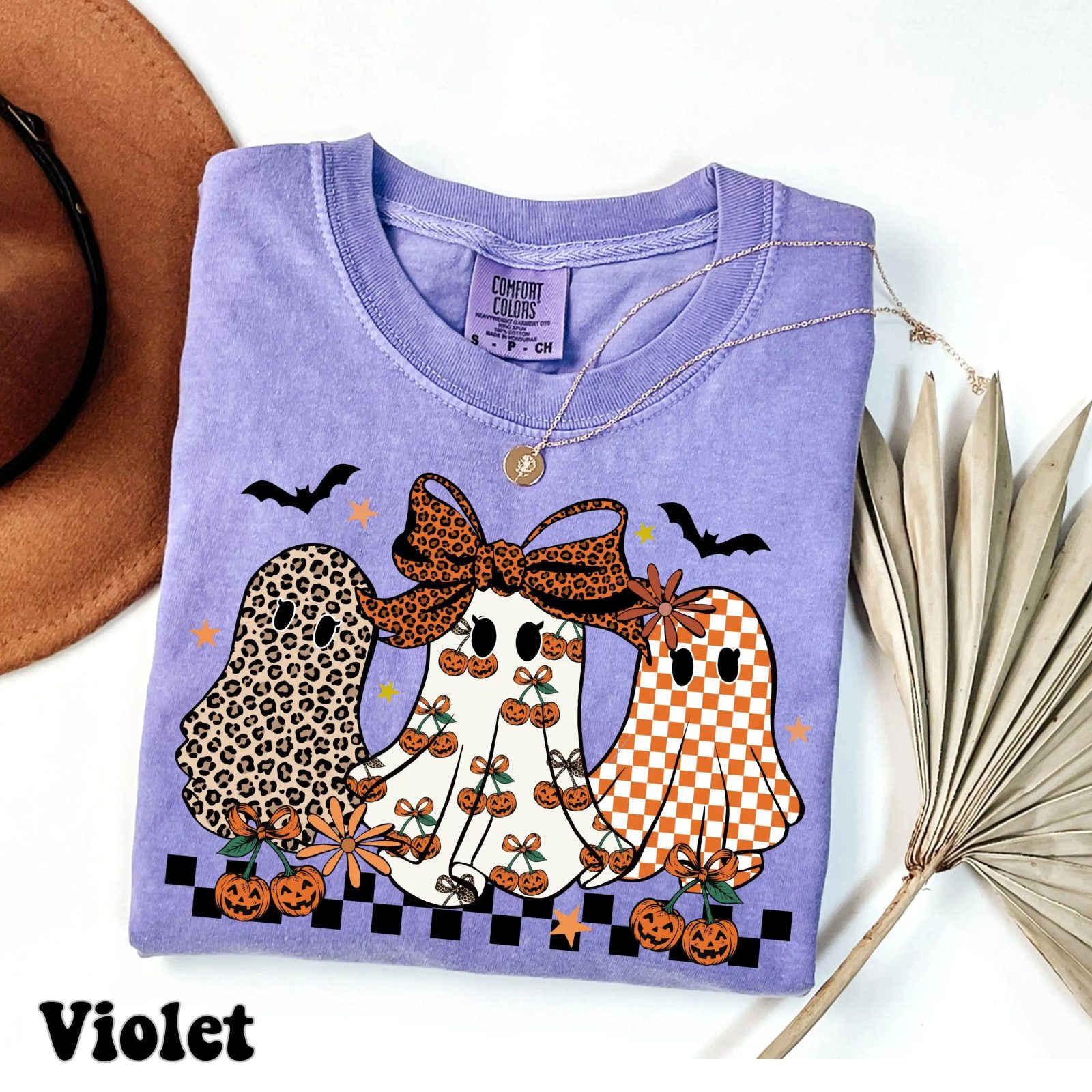 Comfort Colors Leopard Ghost Shirt, Checkered Pumpkin Halloween Tee, Coquette Fall Gift for Her — photo 5
