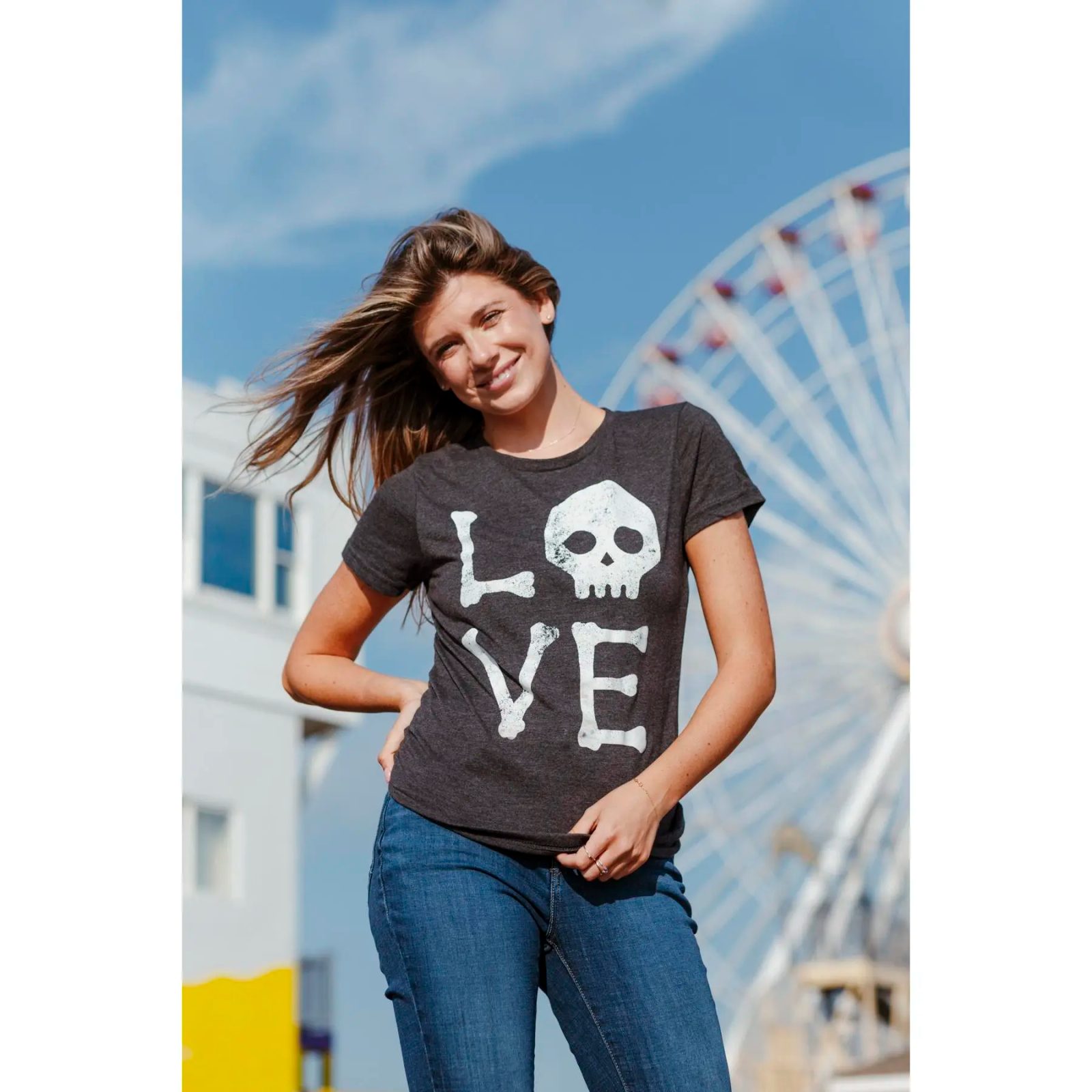 Love Bones Skull Halloween Tee, Cute Skeleton Shirt, Spooky Season Gift for Her — photo 3
