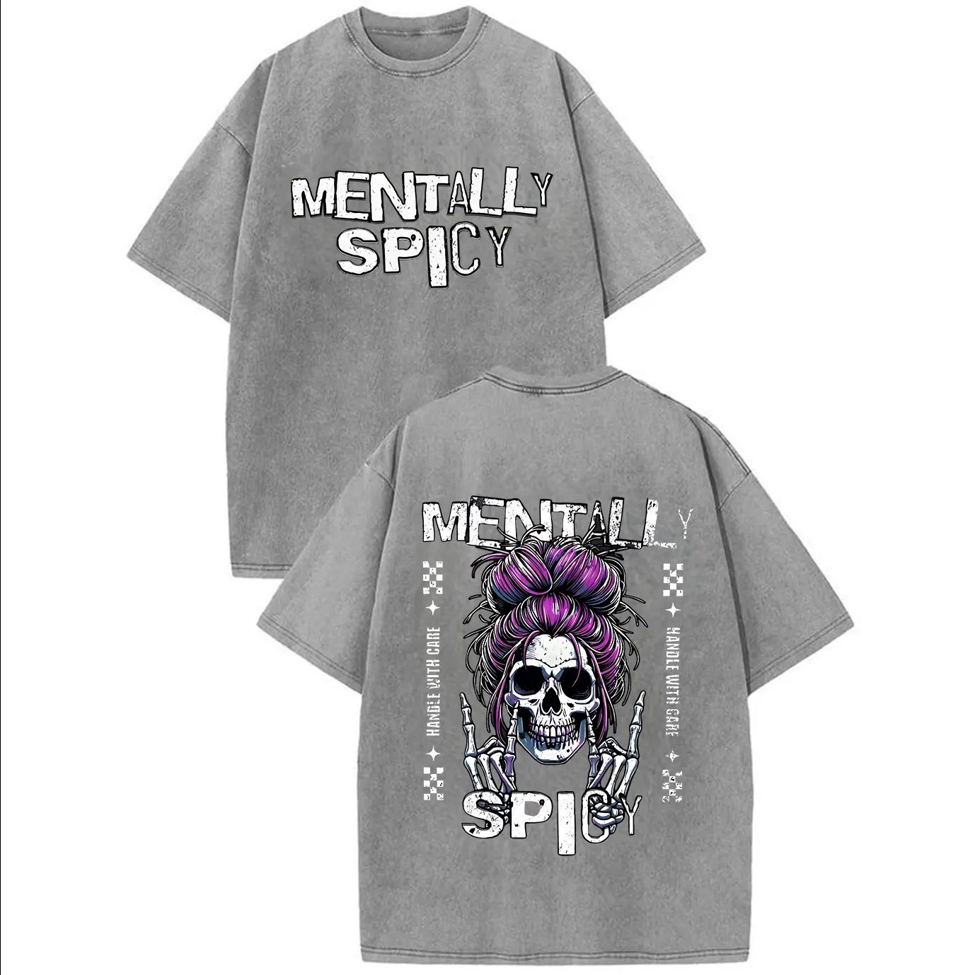 Mentally Spicy Skull Shirt, Vintage Washed Skeleton Graphic T Shirt for Women, Spooky Season Gift for Her — photo 2