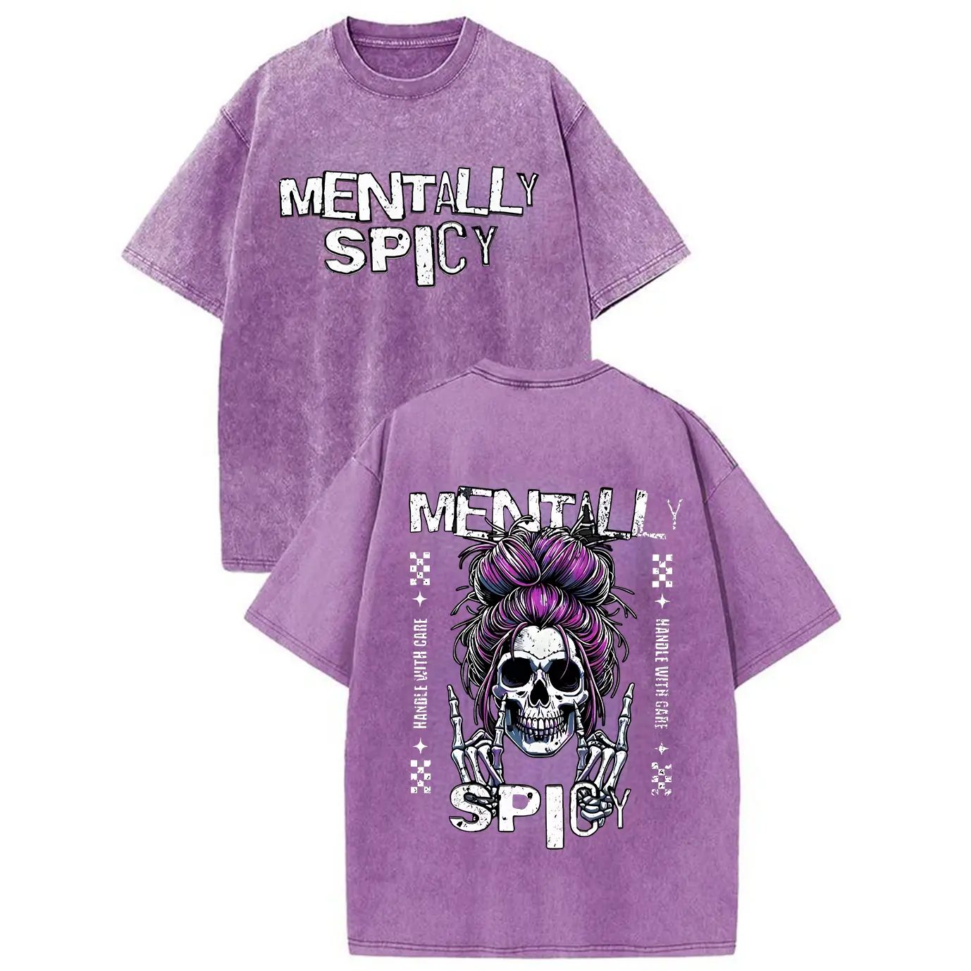 Mentally Spicy Skull Shirt, Vintage Washed Skeleton Graphic T Shirt for Women, Spooky Season Gift for Her — photo 3