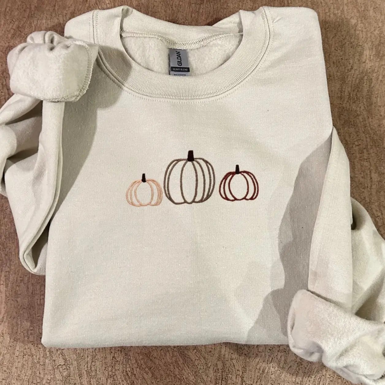 Neutral Pumpkin Embroidered Sweatshirt, Minimalist Fall Crewneck, Pumpkin Patch Gift for Her