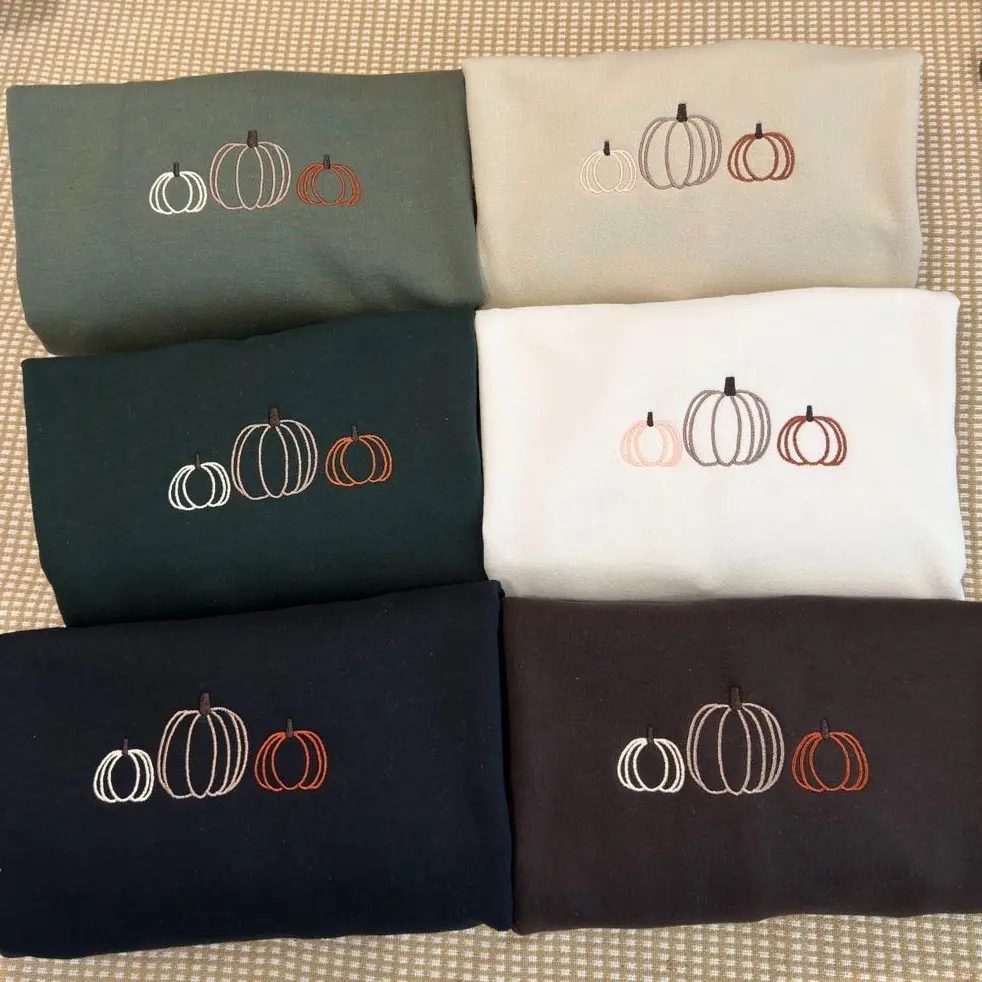 Neutral Pumpkin Embroidered Sweatshirt, Minimalist Fall Crewneck, Pumpkin Patch Gift for Her — photo 2
