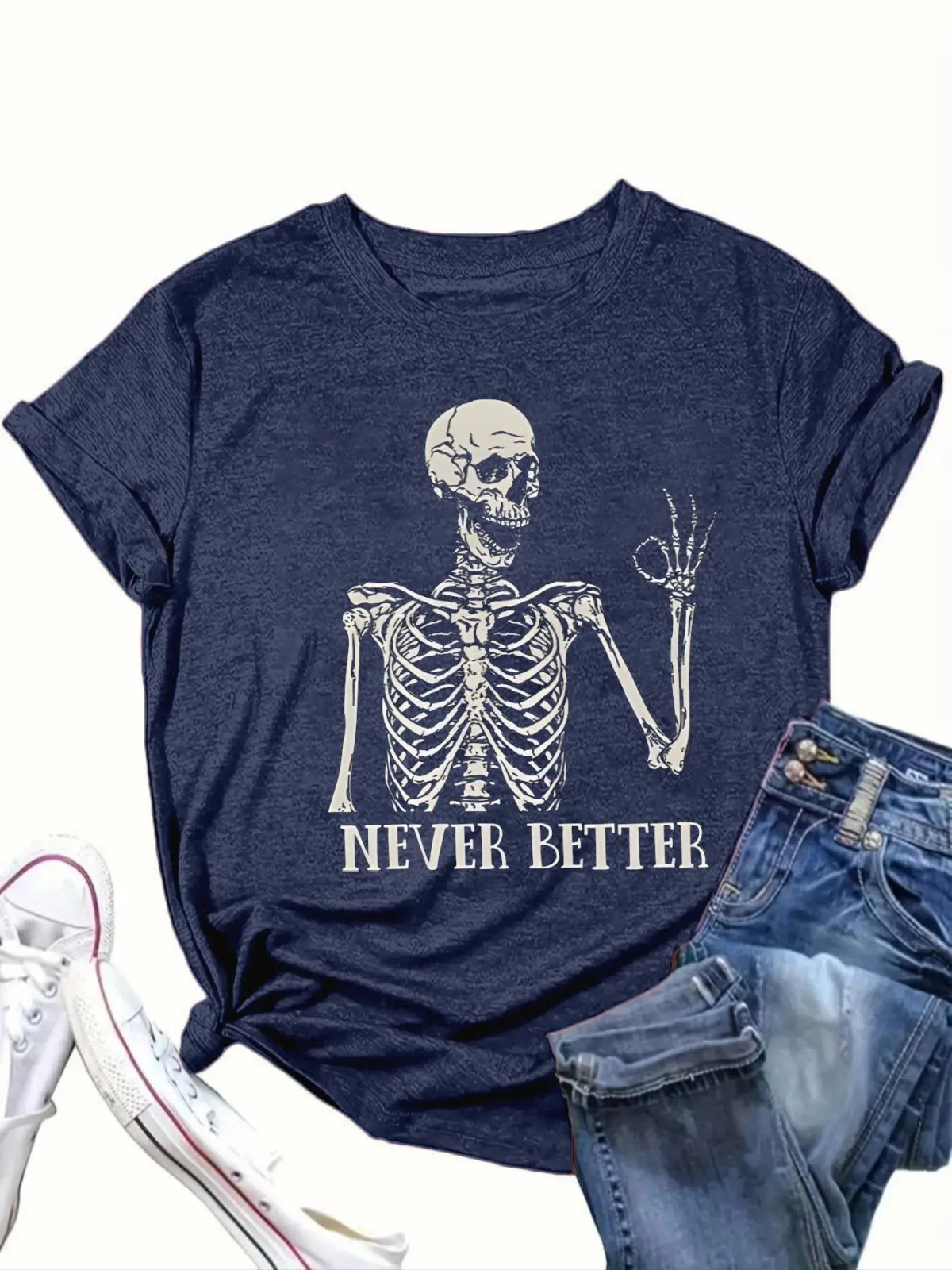 Never Better Skeleton Tee, Funny Skeleton Shirt, Halloween Party Shirt for the Office Crew — photo 2