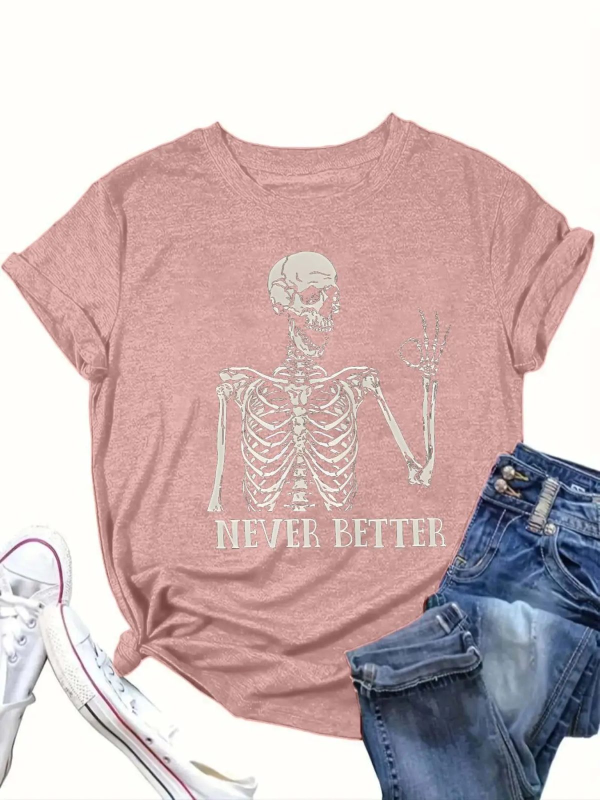 Never Better Skeleton Tee, Funny Skeleton Shirt, Halloween Party Shirt for the Office Crew — photo 3