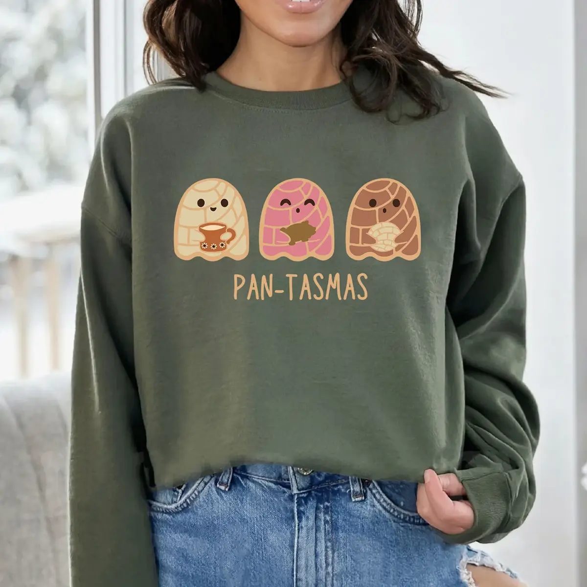 Pan-Tasmas Concha Ghost Sweatshirt, Cute Ghost Sweatshirt, Pan Dulce Halloween Crewneck, Fall Gift for Her — photo 4