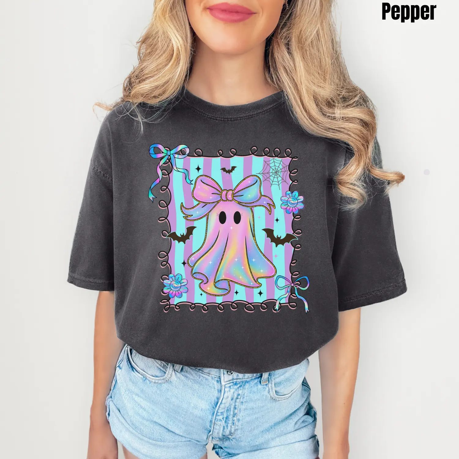 Comfort Colors Pastel Ghost Shirt, Coquette Cute Ghost Tee, Spooky Season Gift for Her — photo 2