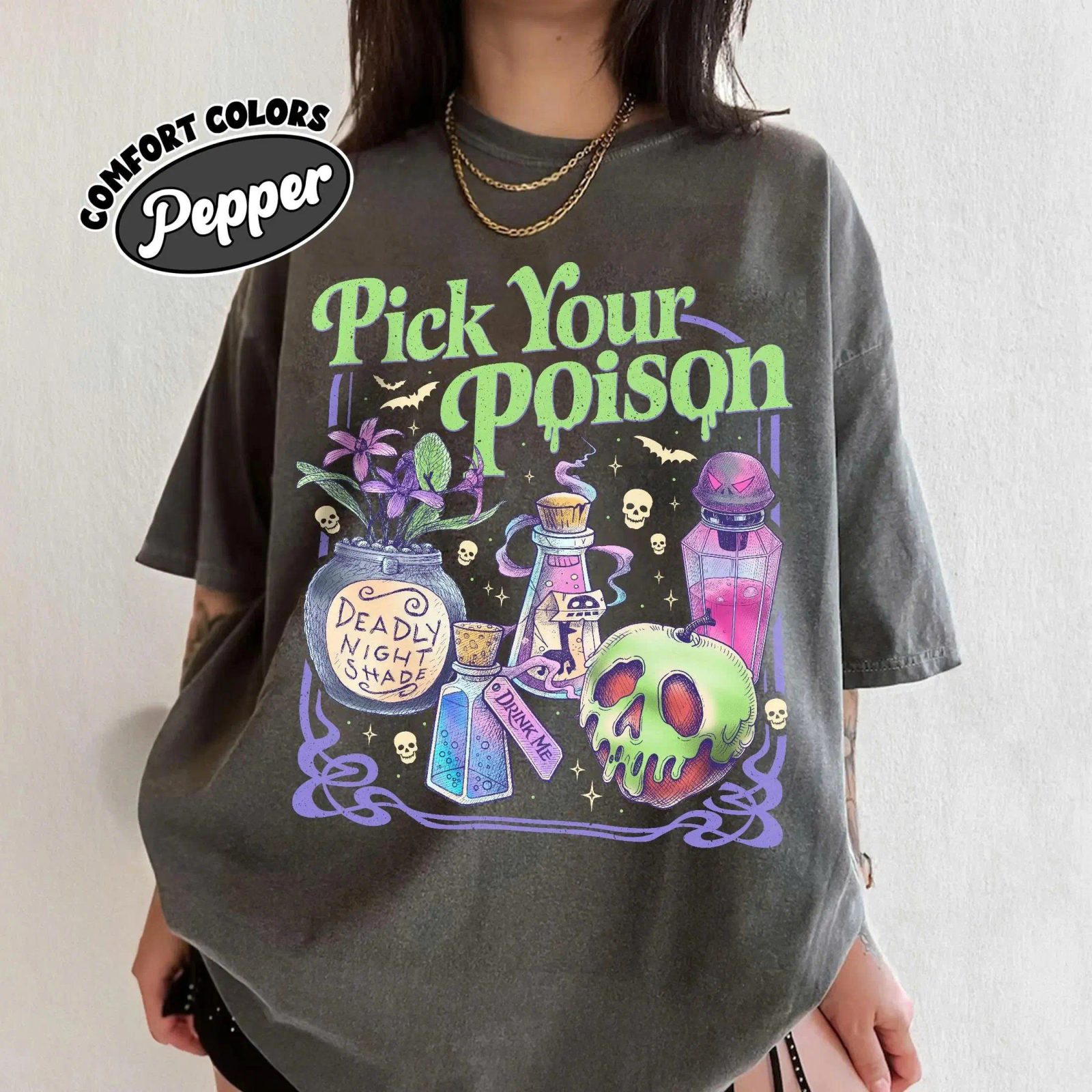 Comfort Colors Pick Your Poison Tee, Witchy Halloween Shirt, Spooky Season Shirt Gift for Her