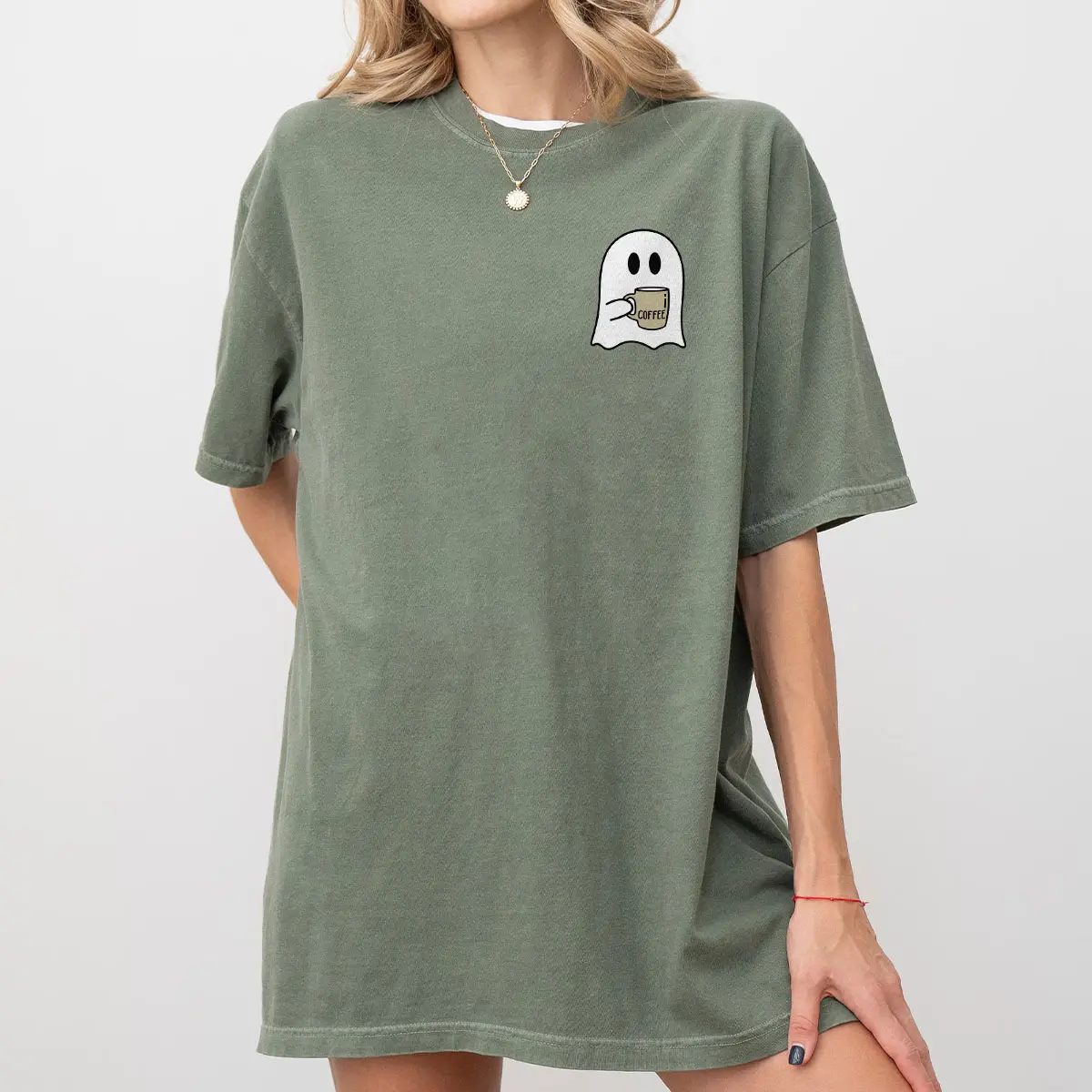 Cute Ghost Shirt, Pocket Ghost Iced Coffee Tee, Spooky Season Shirt, Halloween Gift for Coffee Lovers - photo 4