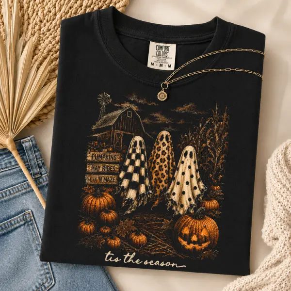 Comfort Colors Pumpkin Patch Shirt, Vintage Halloween Shirt, Fall Ghost Tee Gift for Her