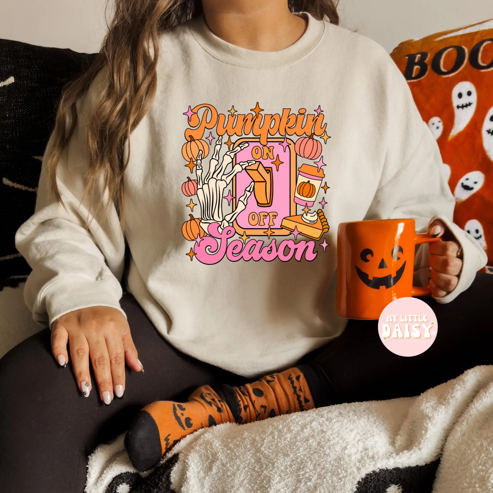 Pumpkin Season Skeleton Hand Tee, Retro Pumpkin Fall Graphic Tee, Pumpkin Spice Gift for Her — photo 1