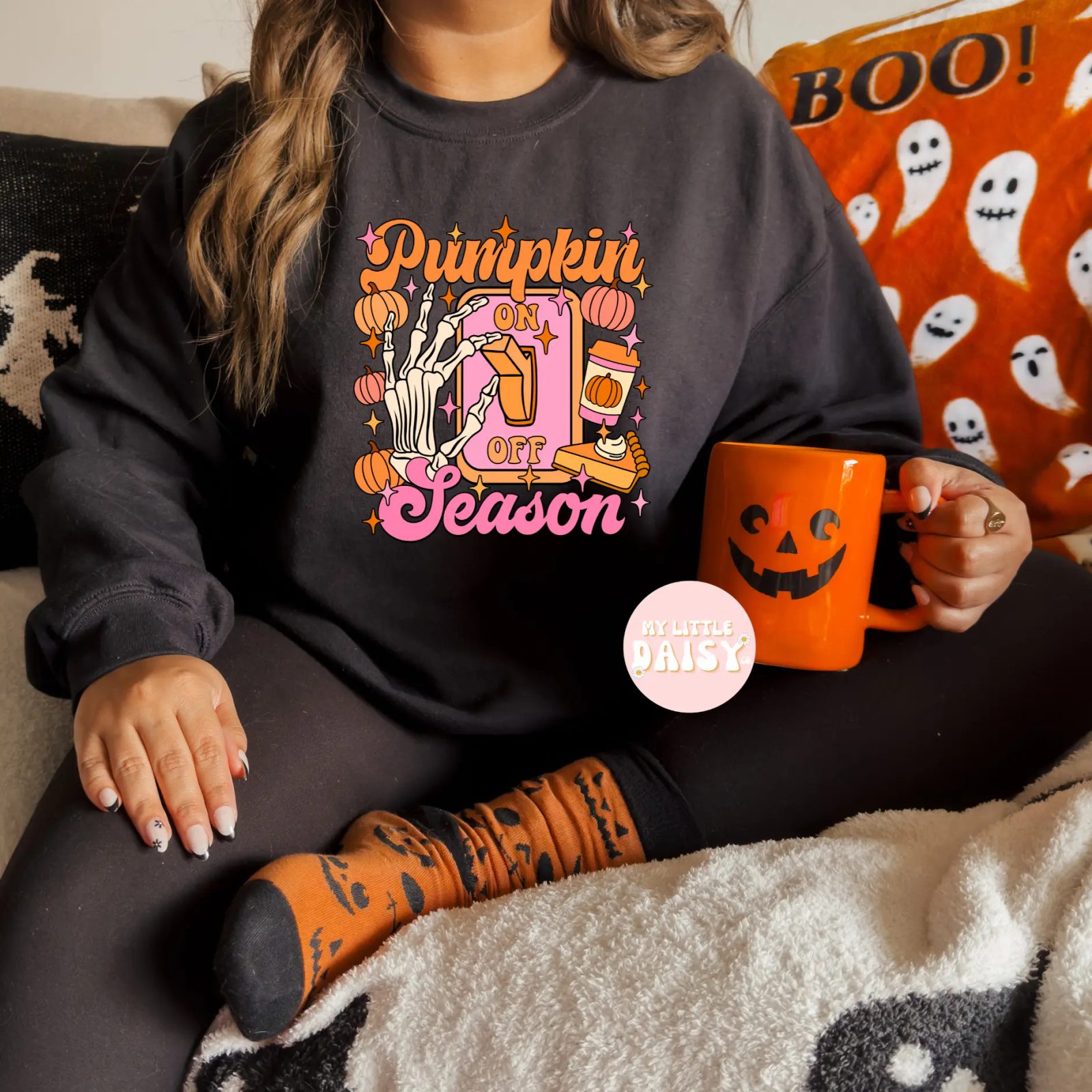 Pumpkin Season Skeleton Hand Tee, Retro Pumpkin Fall Graphic Tee, Pumpkin Spice Gift for Her — photo 3