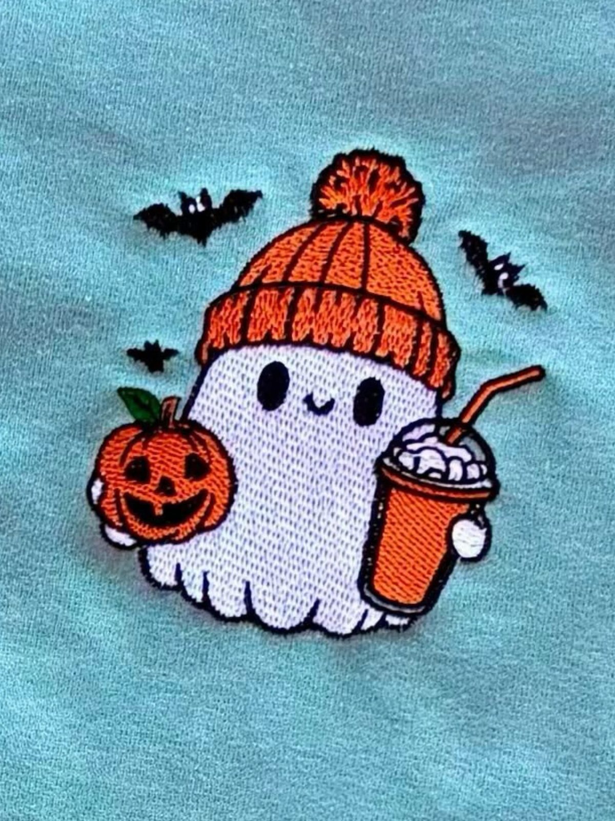 Pumpkin Spice Ghost Embroidered Sweatshirt, Cute Ghost Sweatshirt, Iced Coffee Halloween Crewneck — photo 2
