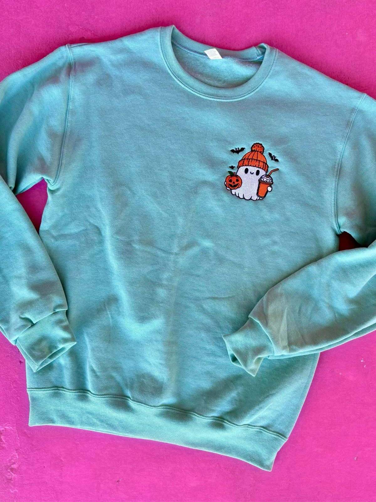 Pumpkin Spice Ghost Embroidered Sweatshirt, Cute Ghost Sweatshirt, Iced Coffee Halloween Crewneck — photo 4