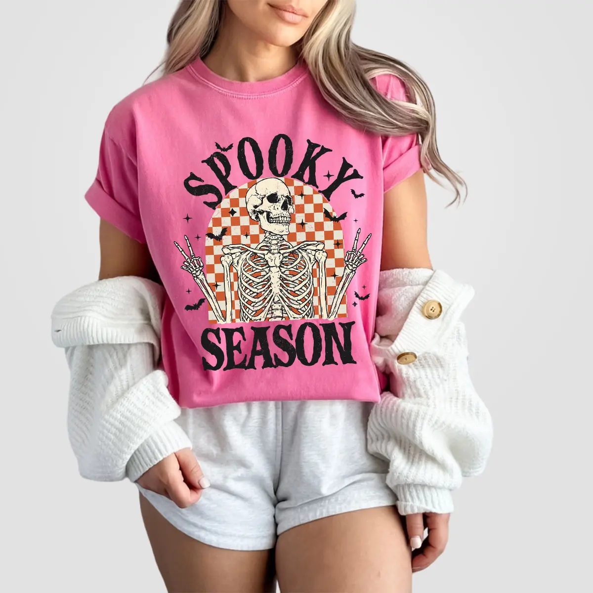 Retro Spooky Season Sweatshirt, Checkered Skeleton Halloween Crewneck, Fall Gift for Her — photo 5