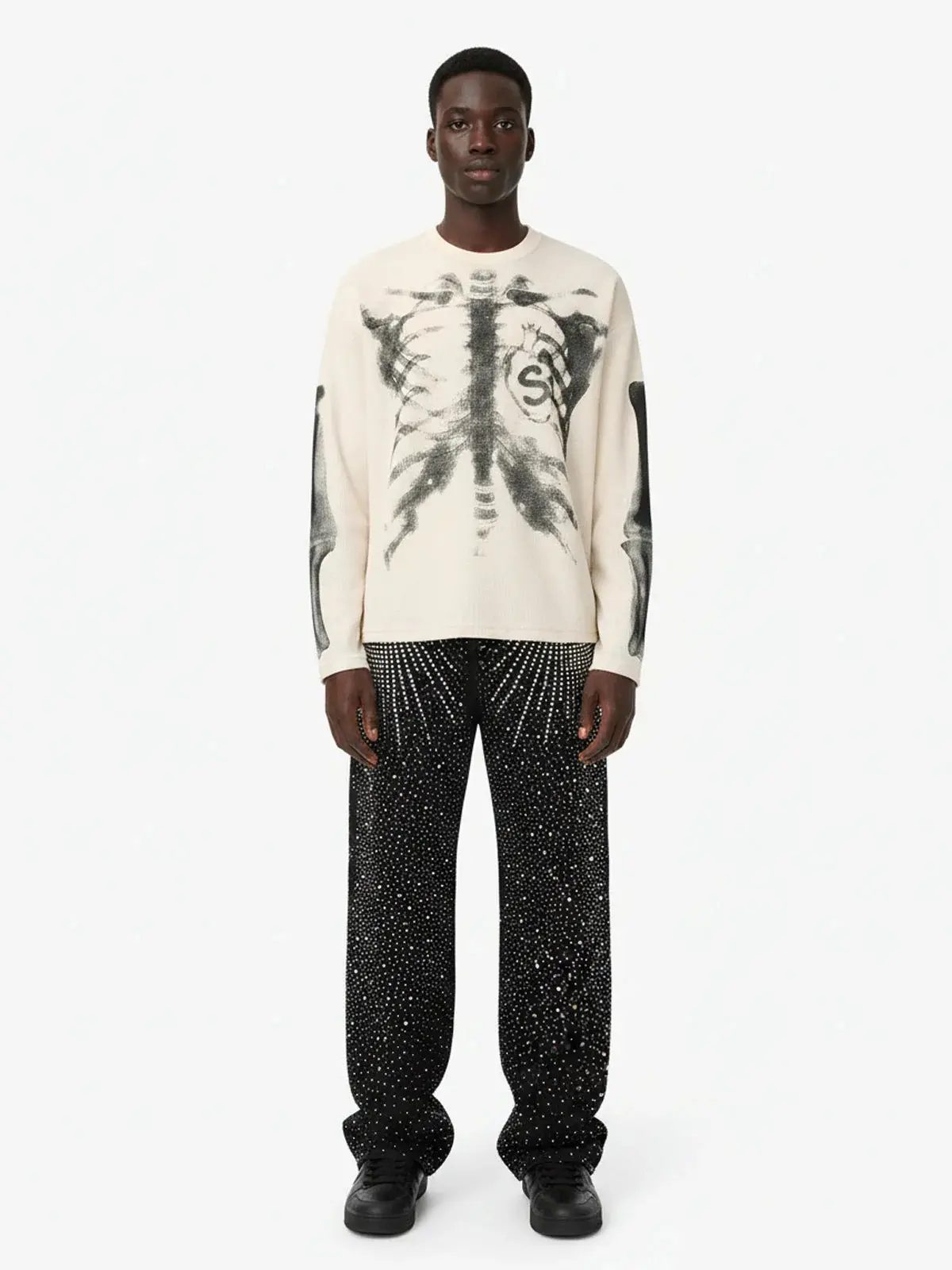 Skeleton X-Ray Waffle Knit Sweatshirt, Grunge Halloween Crewneck, Spooky Season Gift for Her — photo 2