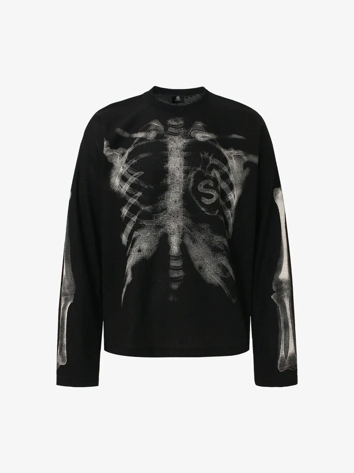Skeleton X-Ray Waffle Knit Sweatshirt, Grunge Halloween Crewneck, Spooky Season Gift for Her — photo 3