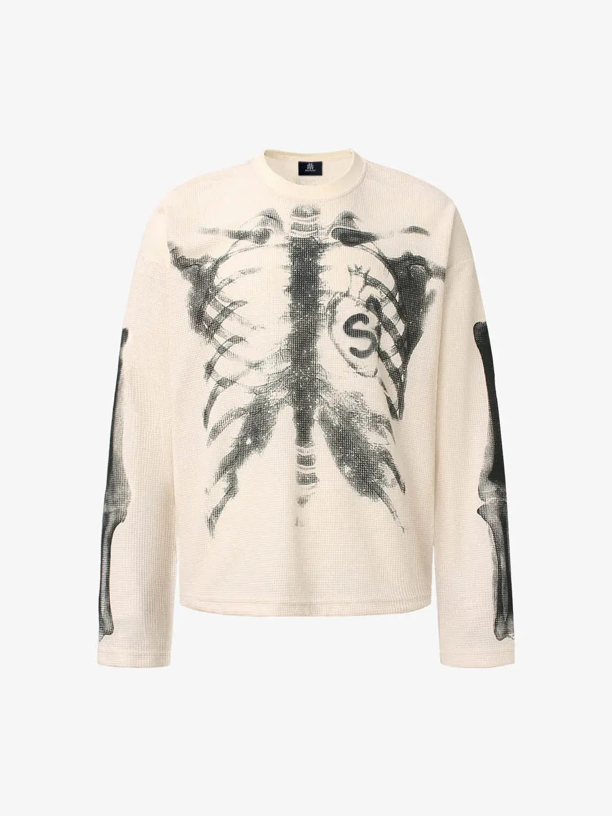 Skeleton X-Ray Waffle Knit Sweatshirt, Grunge Halloween Crewneck, Spooky Season Gift for Her — photo 4