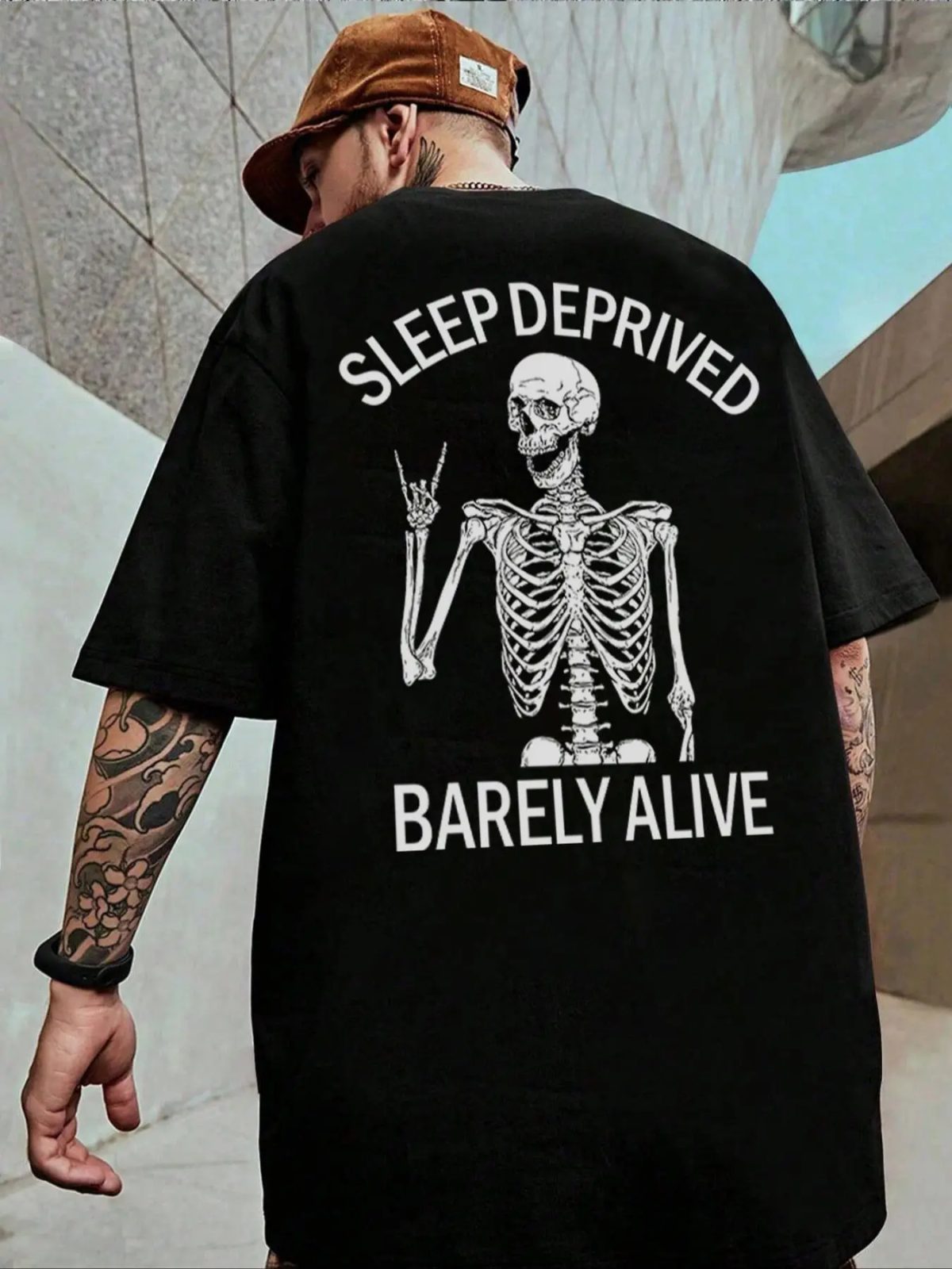Sleep Deprived Barely Alive Skeleton Graphic Tee, Skeleton Shirt, Halloween Gift for Him