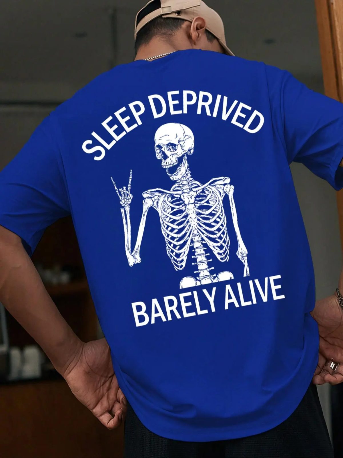 Sleep Deprived Barely Alive Skeleton Graphic Tee, Skeleton Shirt, Halloween Gift for Him — photo 2