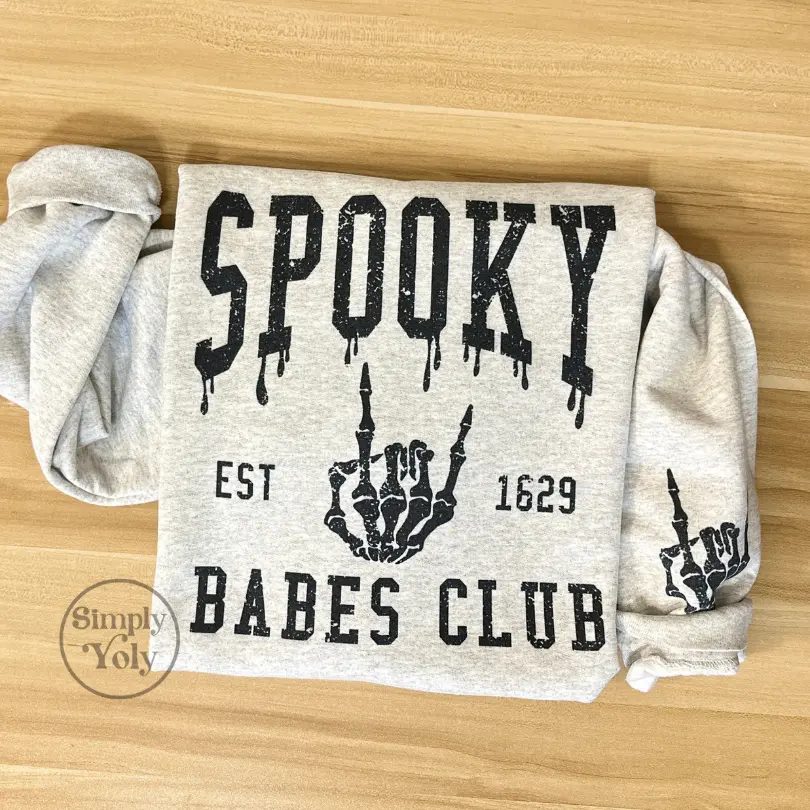 Spooky Babes Club Halloween Sweatshirt, Skeleton Hand Crewneck, Spooky Season Gift for Her — photo 2